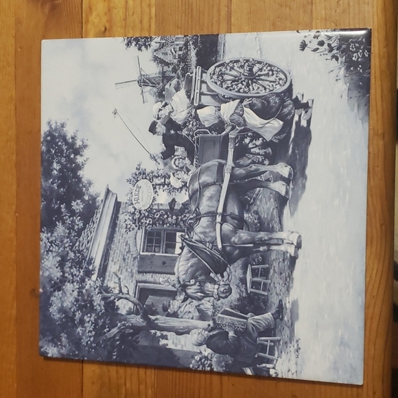 Royal Mosa Holland 6” x 6” Blue Tile Horse And Carriage At Pub, New! - Picture 1 of 4